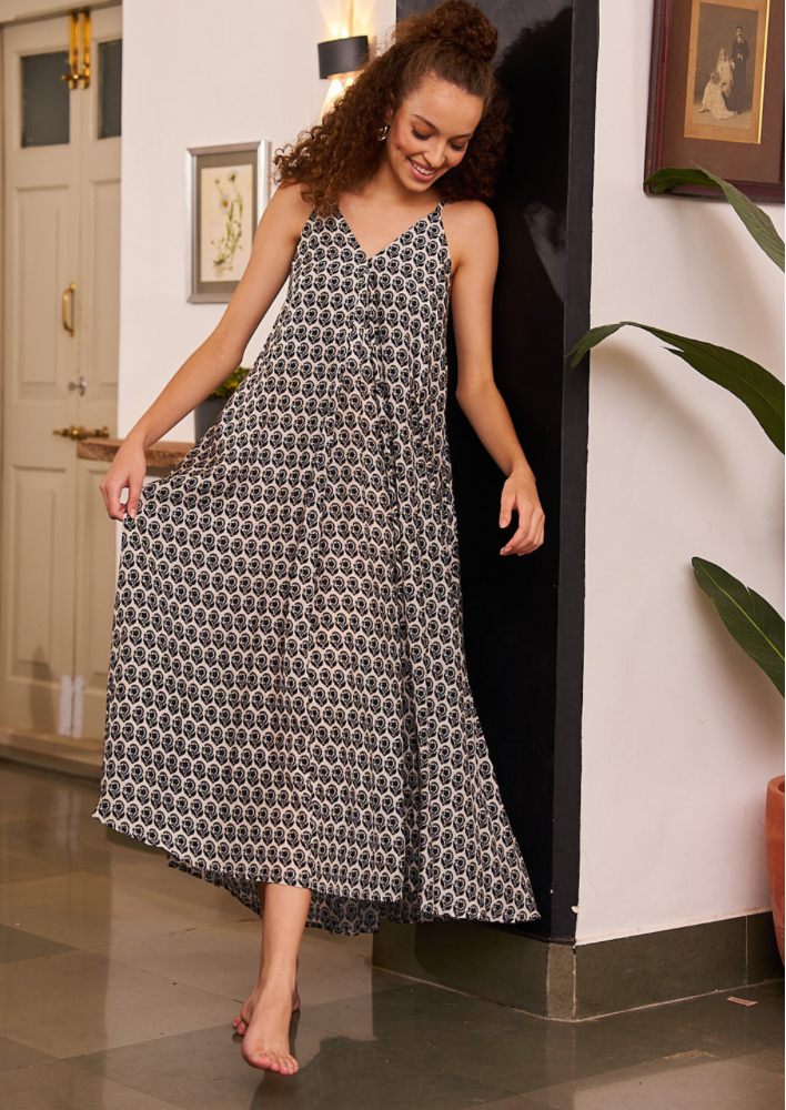 Black White Botanic Dress