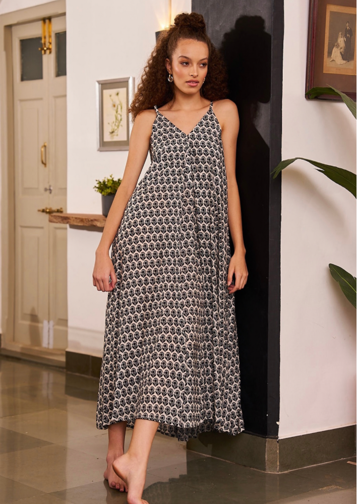 Black White Botanic Dress